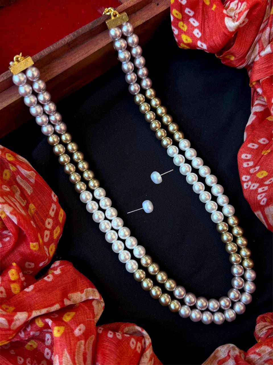 Glass Pearl Double Layer Mala with Earring set