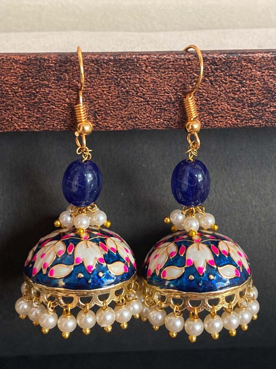 Meenakari Jhumka with Zade Stone and Cheed Earring