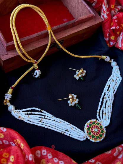 Pachi Kundan Pendant Choker Necklace with Earring set