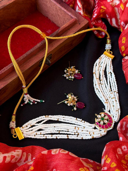 Pachi Kundan Pendant Choker Necklace with Earring set