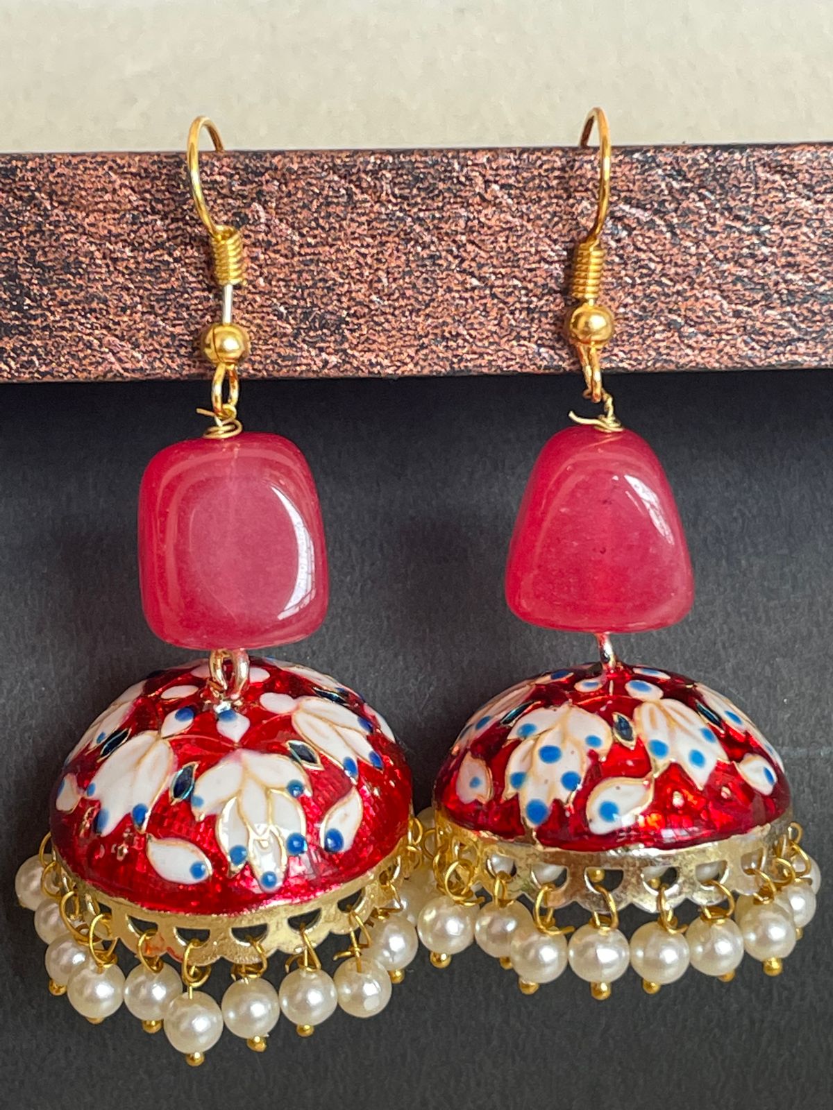 Meenakari Jhumka with Zade Stone and Cheed Earring