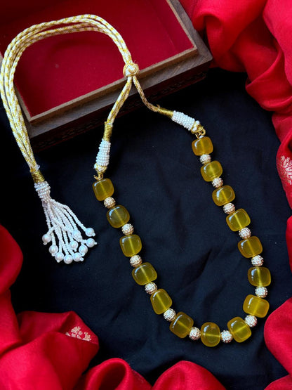 Stone Beads with AD Balls Single Layer Mala Necklace