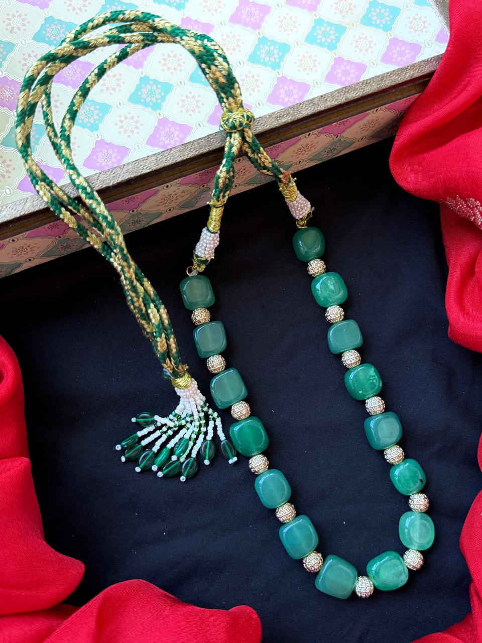 Stone Beads with AD Balls Single Layer Mala Necklace
