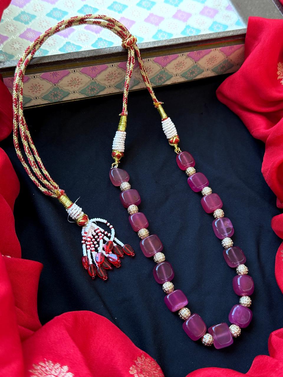 Stone Beads with AD Balls Single Layer Mala Necklace