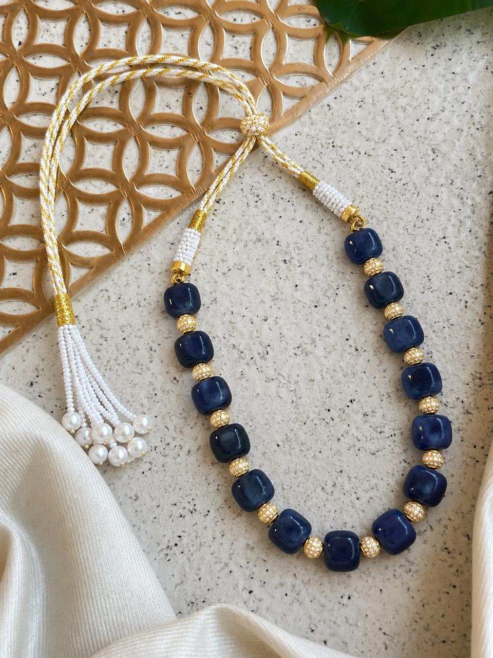 Stone Beads with AD Balls Single Layer Mala Necklace