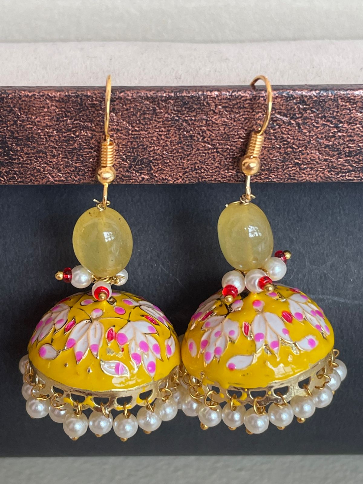 Meenakari Jhumka with Zade Stone and Cheed Earring