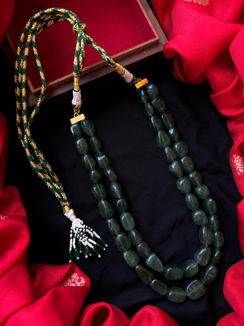 Strawberry Stone Beads Double Layered Mala Necklace