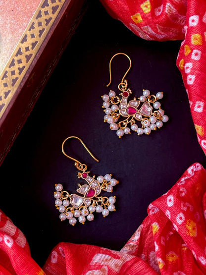 Pachi Kundan Beaded Bird Shape Earring