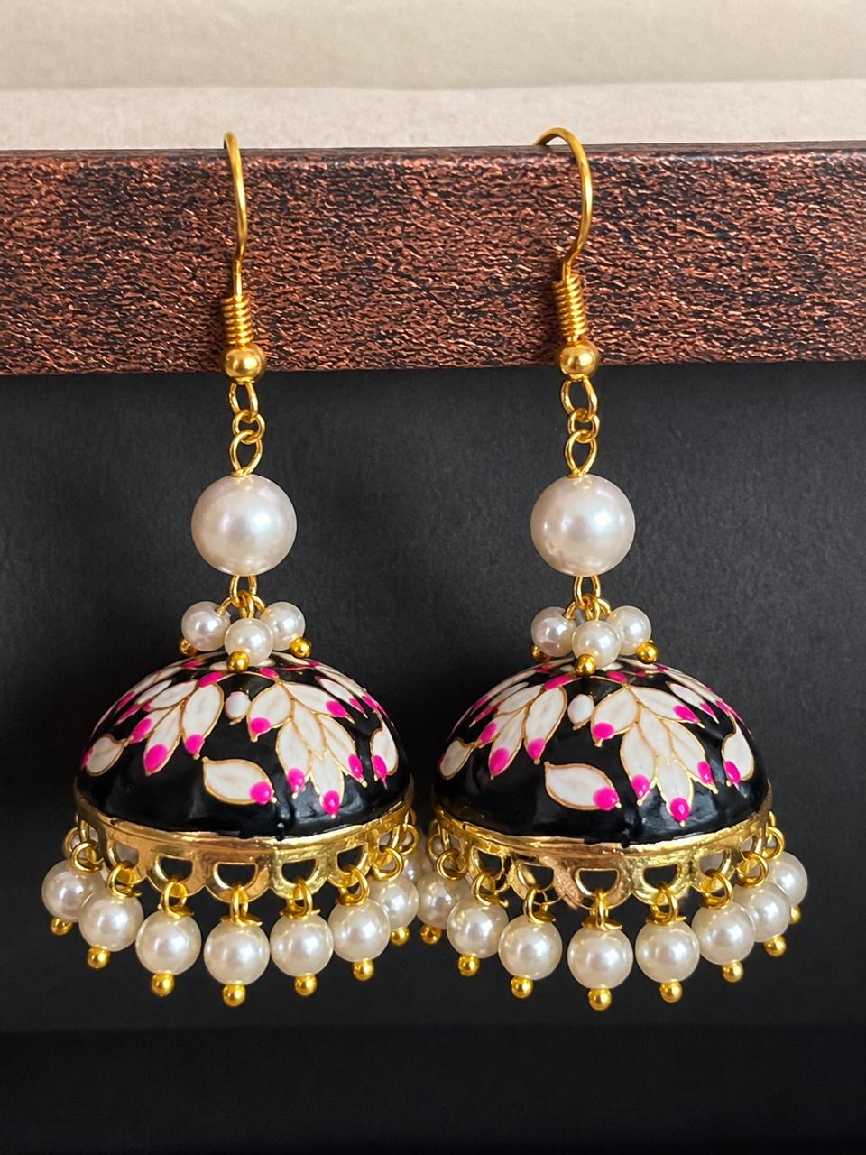Meenakari Jhumka with Zade Stone and Cheed Earring