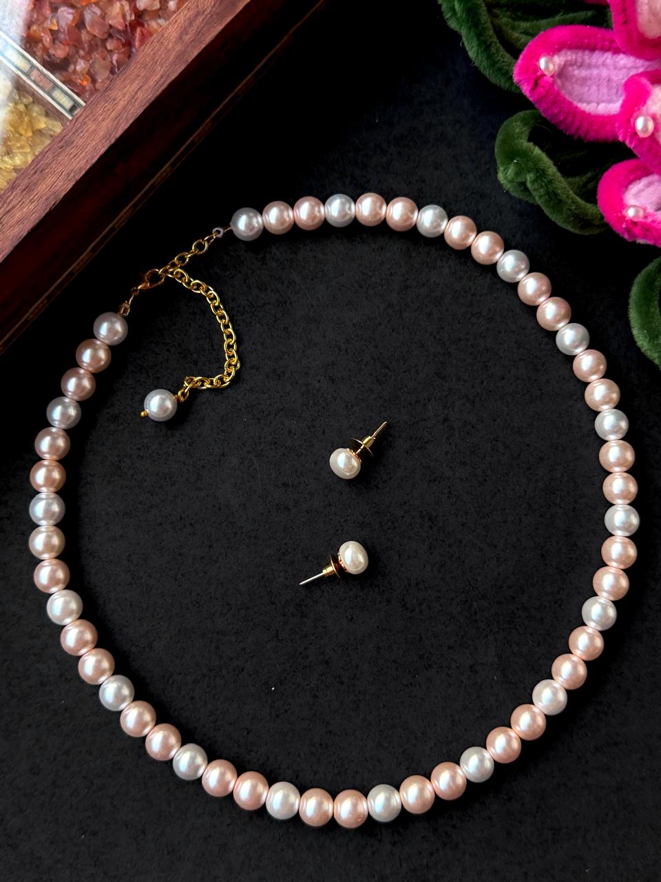 Glass Pearl Mala with Earring set