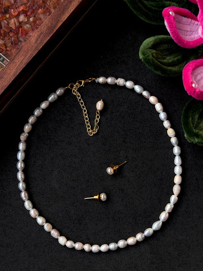 Natural Shell Pearl Mala with Earring set