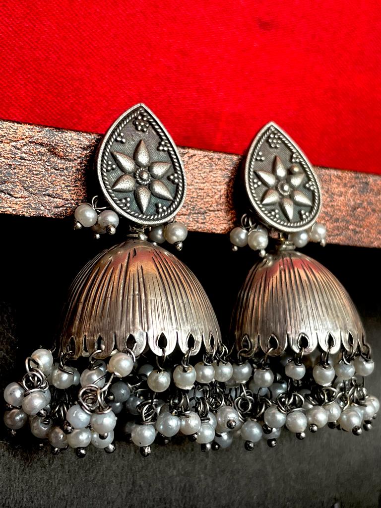 Black Polish Antique look Double layer beads Earring