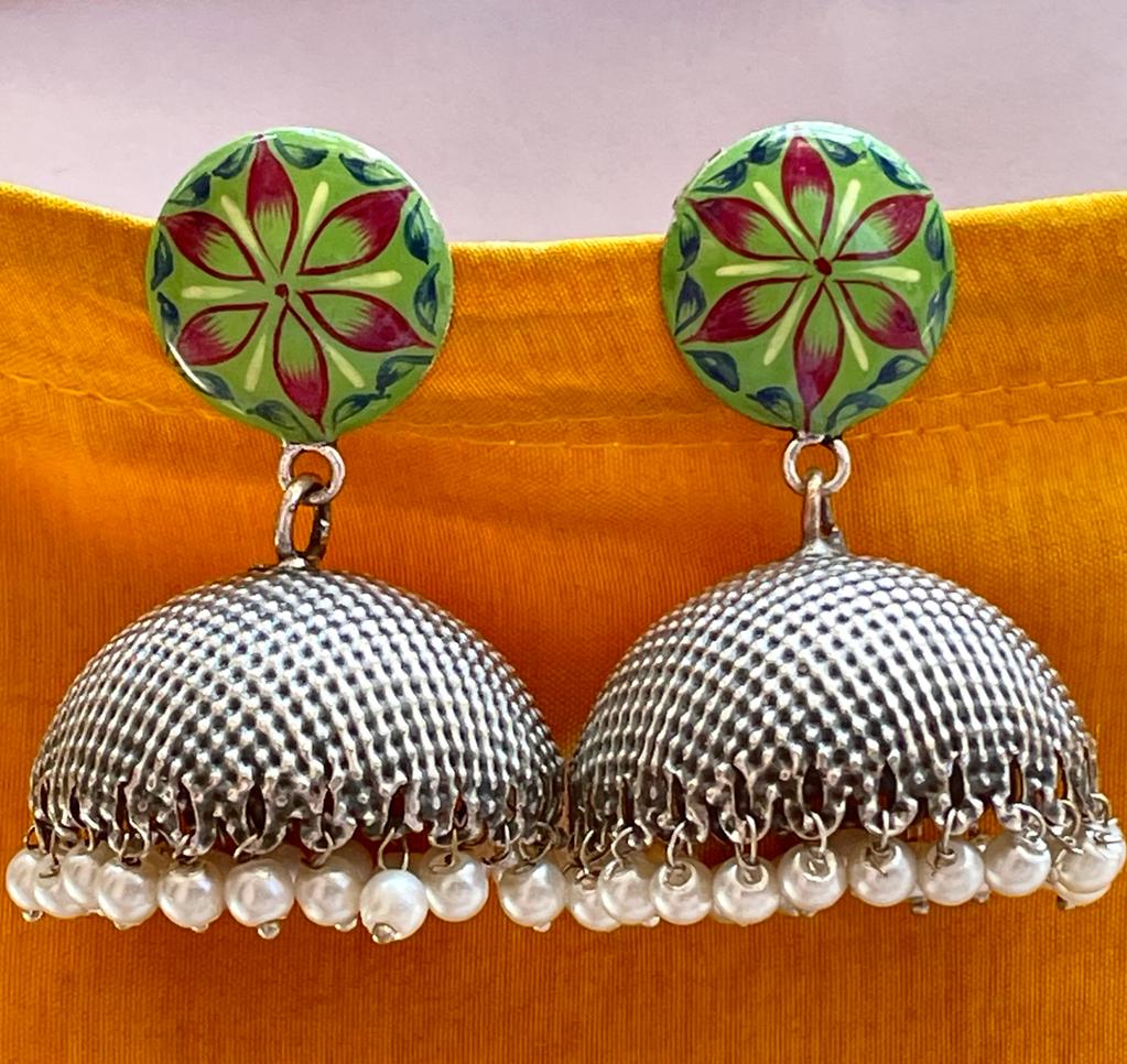 Hand Painted Top with Oxidized Jhumka Earring
