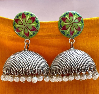 Hand Painted Top with Oxidized Jhumka Earring