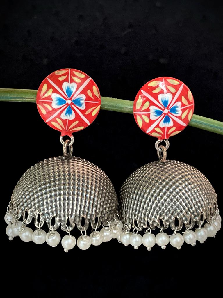 Hand Painted Top with Oxidized Jhumka Earring