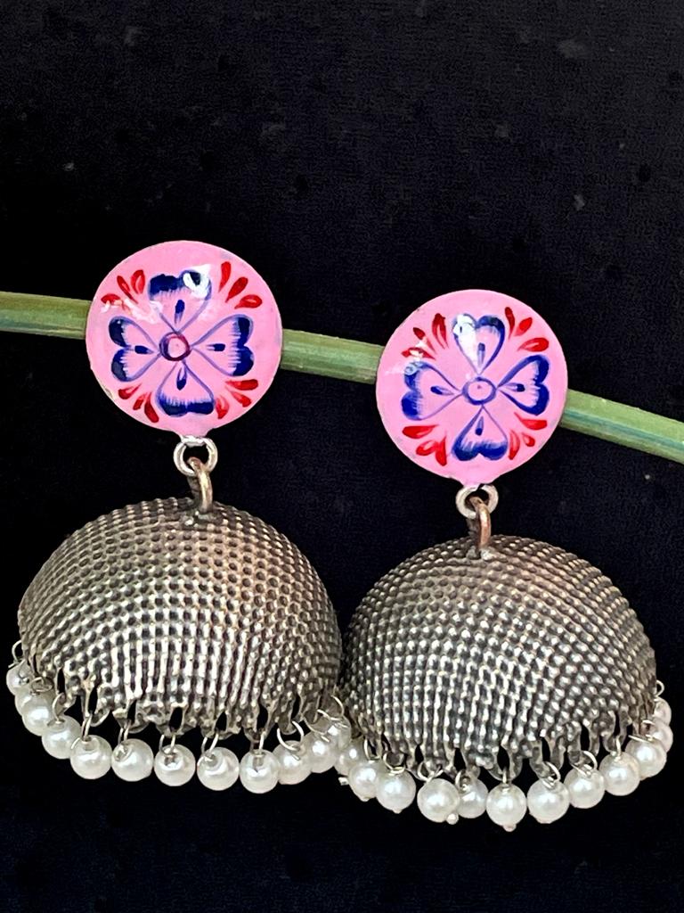Hand Painted Top with Oxidized Jhumka Earring