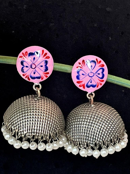 Hand Painted Top with Oxidized Jhumka Earring