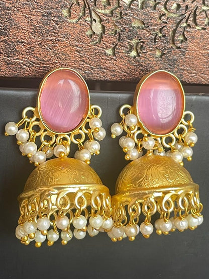 Monalisa Stone Top and Golden Jhumki Earring