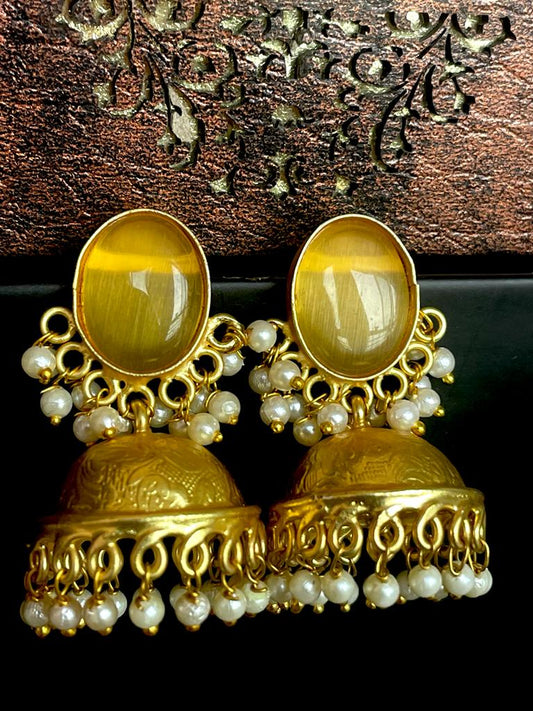 Monalisa Stone Top and Golden Jhumki Earring