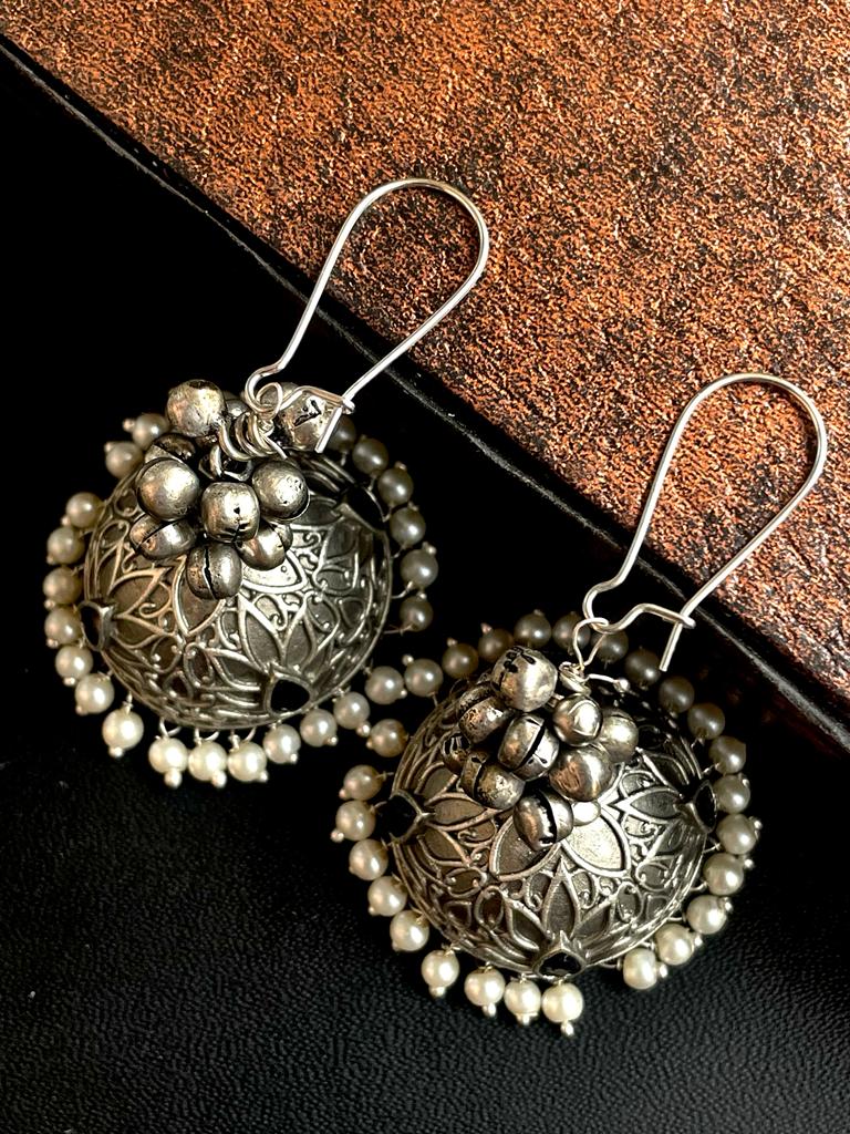 Black Polish Antique Look Jhumka with Ghunghroo Earring