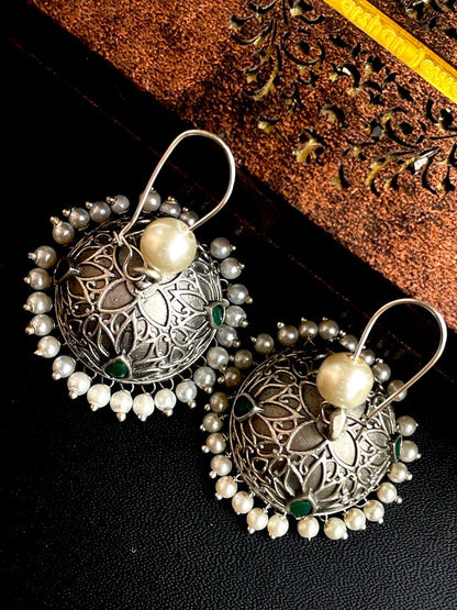 Fibre Moti Top and Black Polish Atique Jhumka Earring