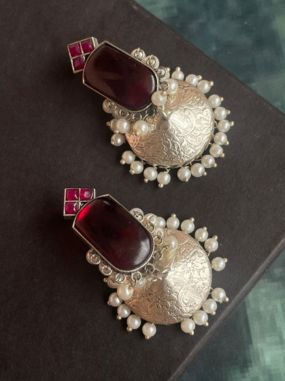 Oxidized Flat Jhumka with Monalisa Stone Top Earring