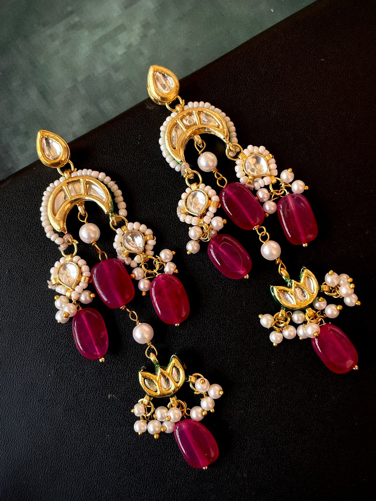 Pachi Kundan Jade Stone Beaded Earring