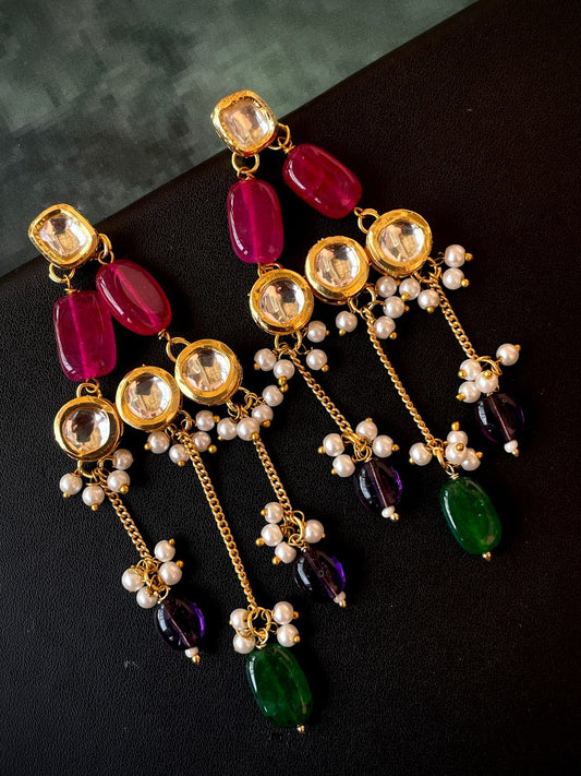 Kundan Jade Stone Beaded Earring