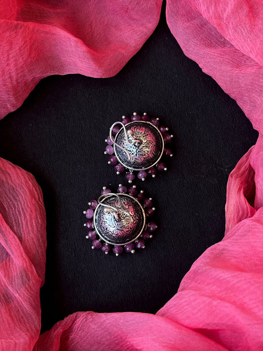 Glass Beads Oxidized Jhumki Earring