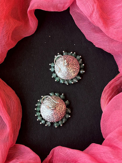 Glass Beads Oxidized Jhumki Earring