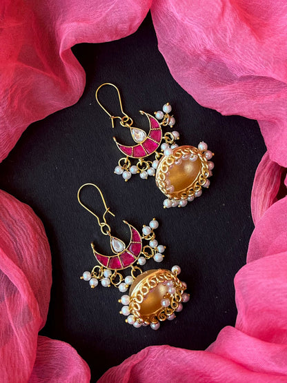 Pachi Kundan with Golden Jhumki Earring