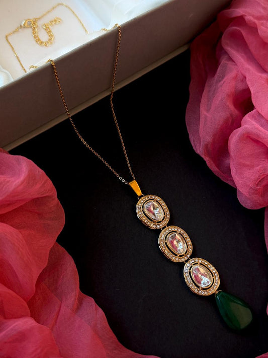 Three Kundan with Stone Chain Necklace