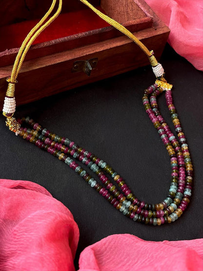 Stone Beads Three Layer Mala Choker Necklace