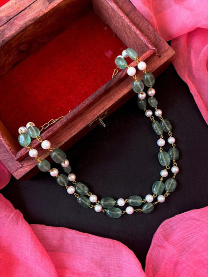 Stone Beads with Pearl Double Layer Mala Choker Necklace