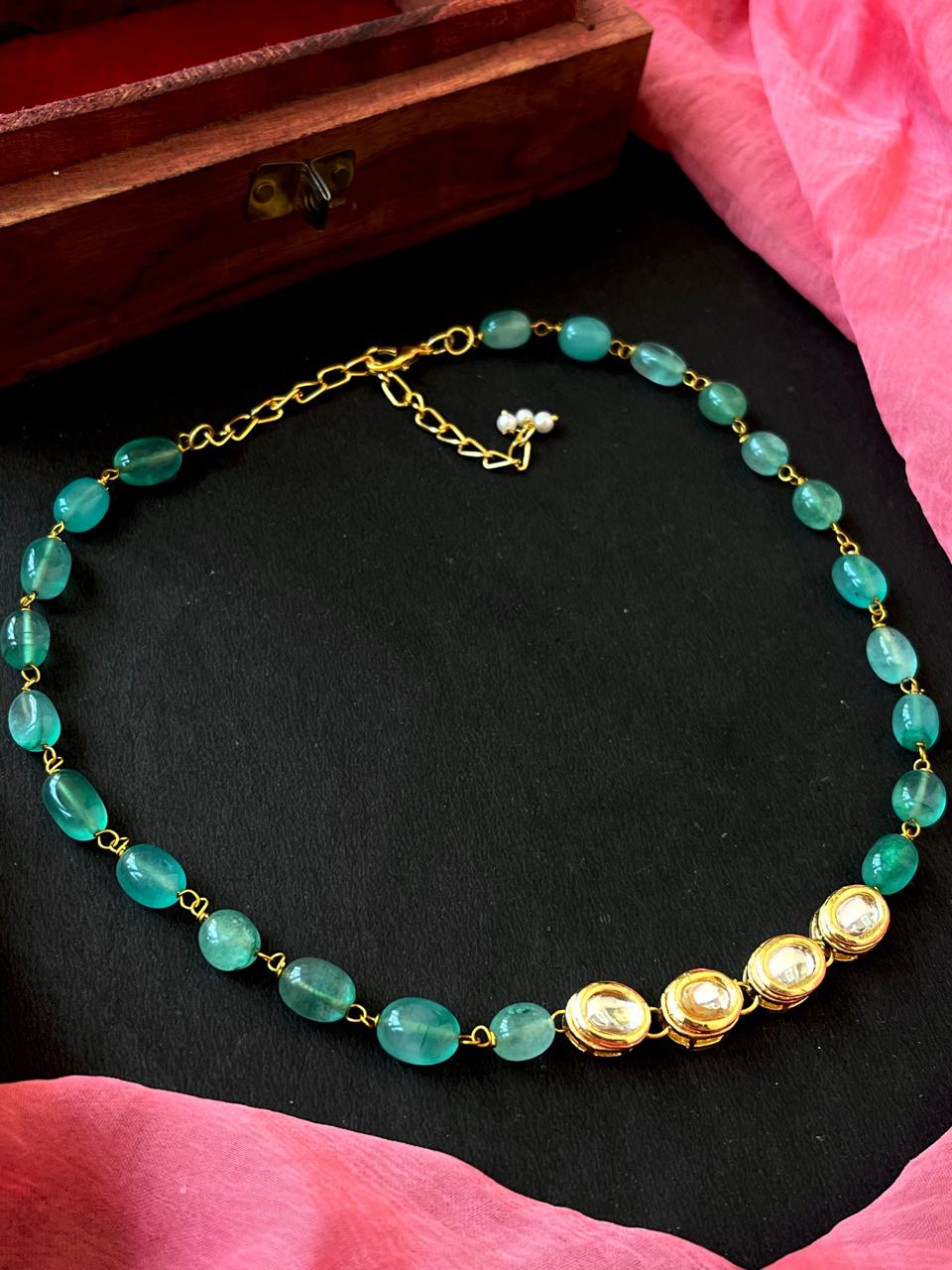Stone Beads with Kundan Single Layer Choker Necklace