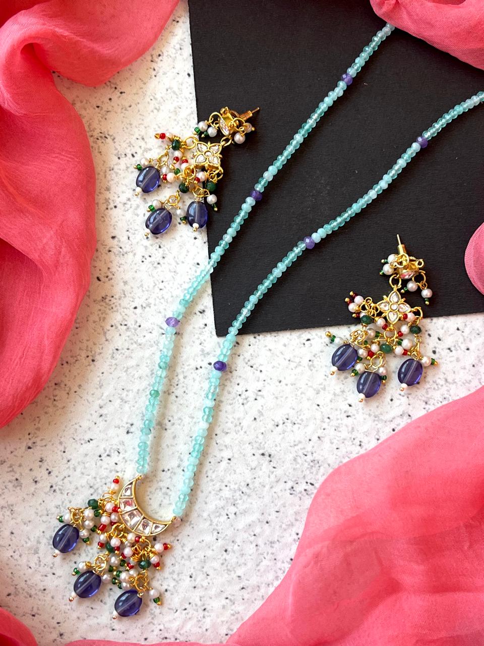 Kundan with Stone Beads Pendant Mala Necklace and Earring set