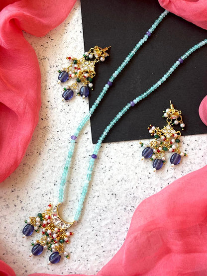 Kundan with Stone Beads Pendant Mala Necklace and Earring set