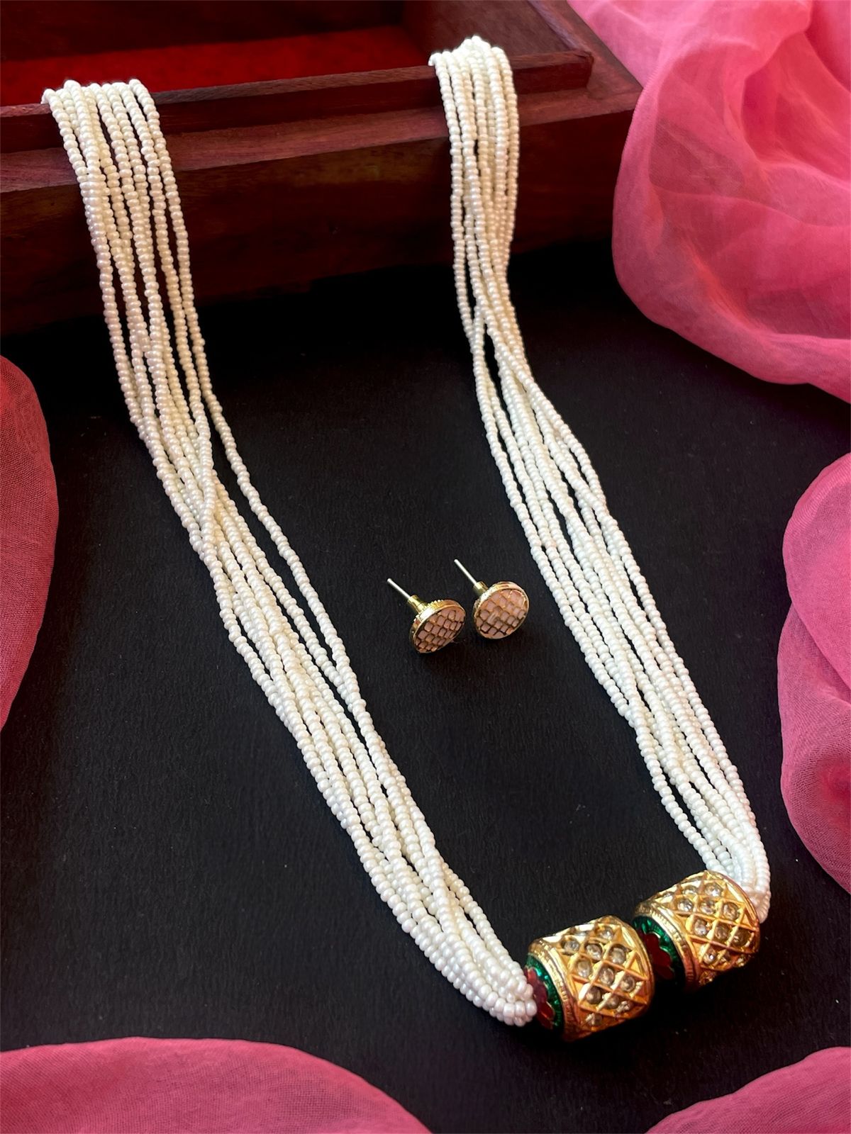 Meenakari Stone Ball Pendant Necklace with Meenakari Earring Set