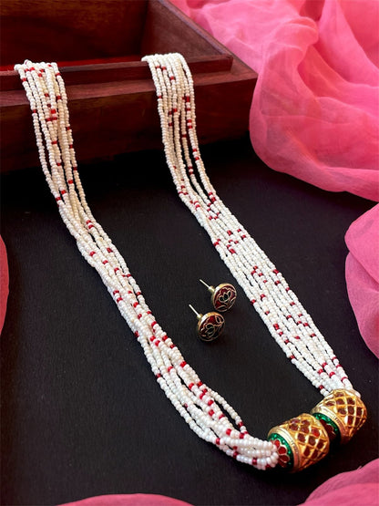 Meenakari Stone Ball Pendant Necklace with Meenakari Earring Set