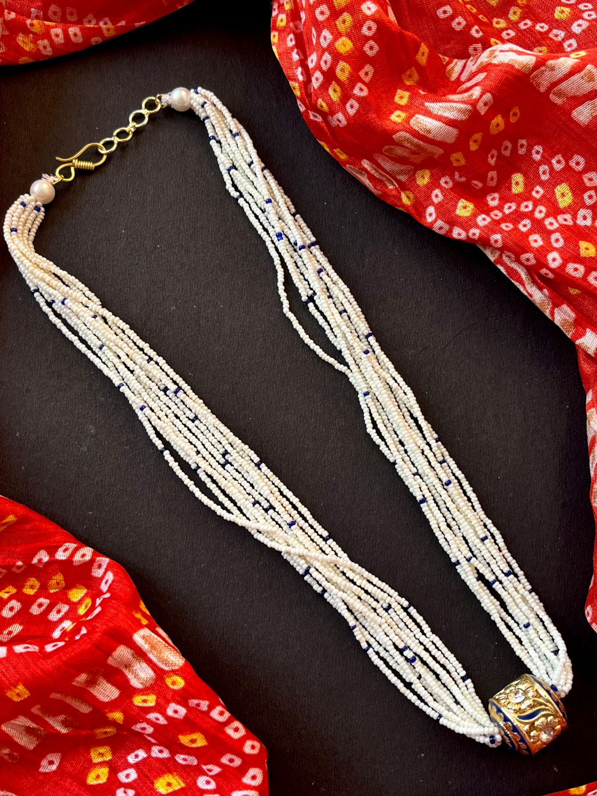 Meenakari Pendant Multi colour Beaded Mala Necklace