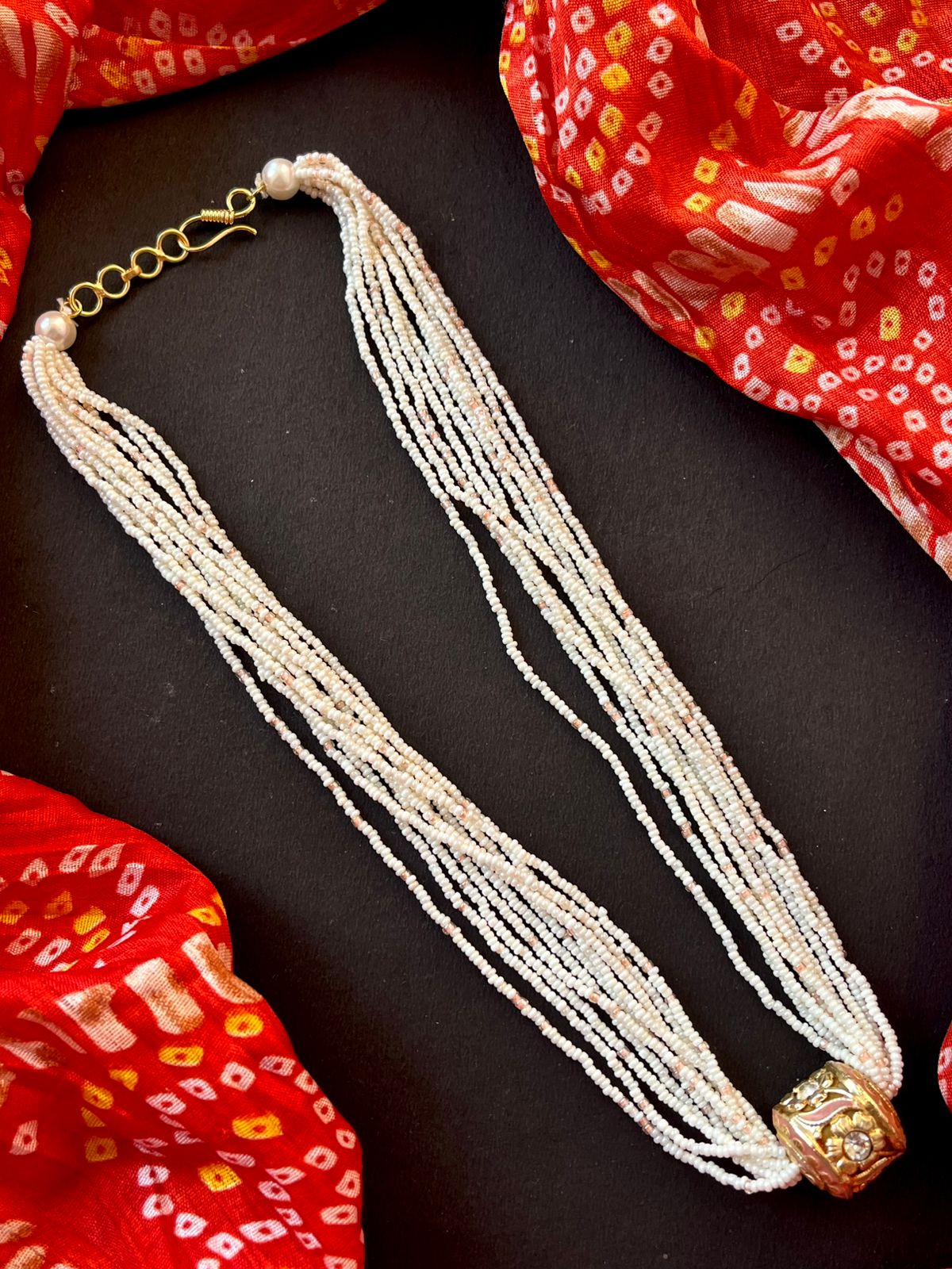 Meenakari Pendant Multi colour Beaded Mala Necklace