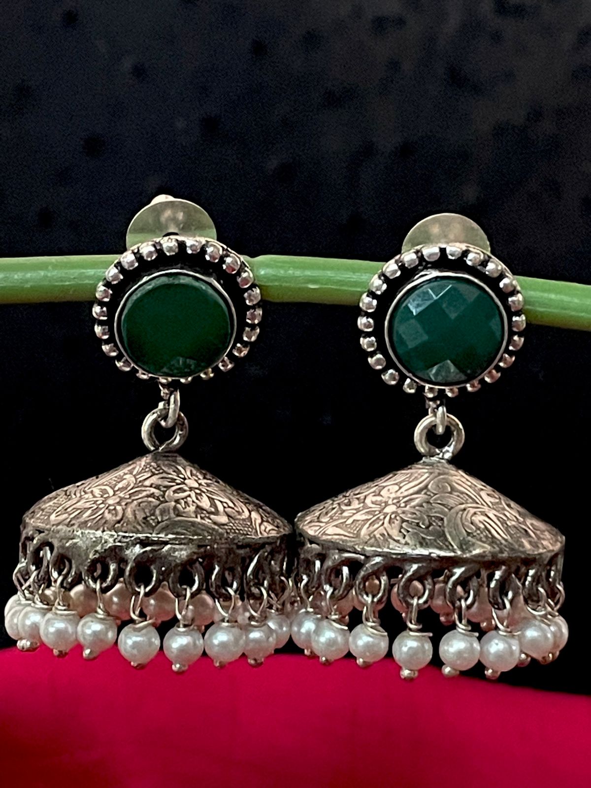 Oxidized Flat Jhumka with Monalisa Stone Top Earring