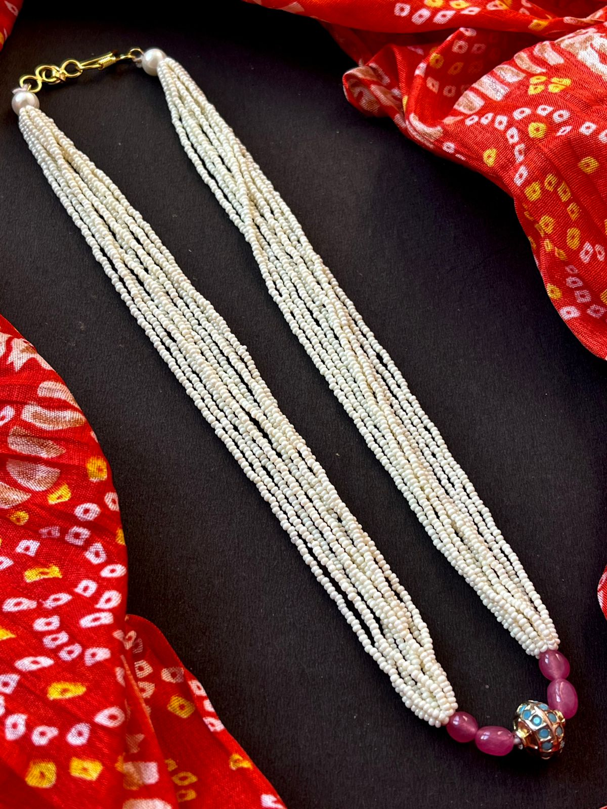 Stone Beads with Meenakari Ball Pendant Necklace