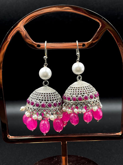 Stone Beads Oxidized Jhumki Partywear Earring