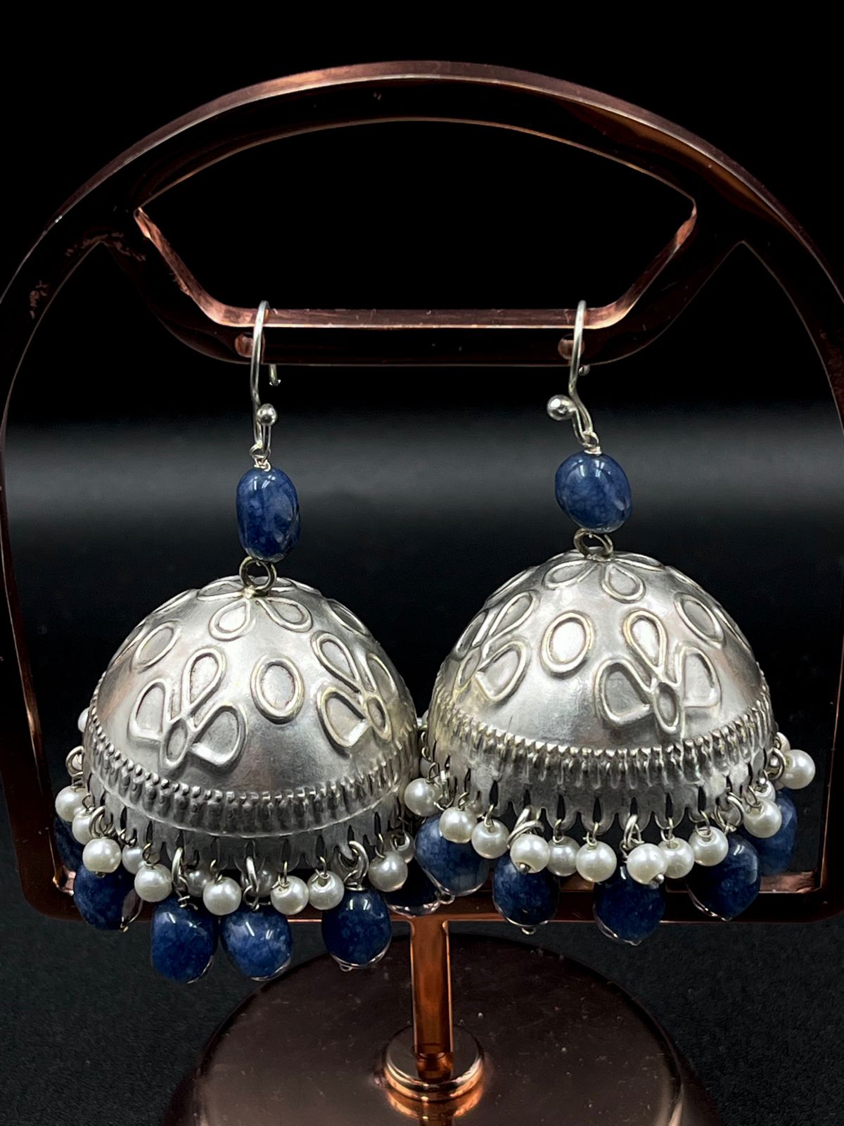 Stone Beads Oxidized Jhumki Partywear Earring