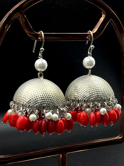 Glass Beads Oxidized Jhumki Partywear Earring