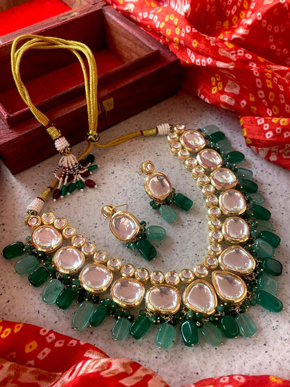 Kundan with Jade Stone and Cheer Partywear Necklace with Earring set