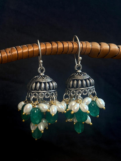 Stone Beaded Partywear Oxidized Jhumki Earring