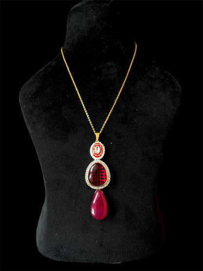 AD with Monalisa Stone Meenakari Pendant with Earring Set