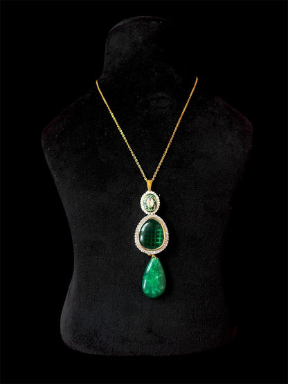 AD with Monalisa Stone Meenakari Pendant with Earring Set